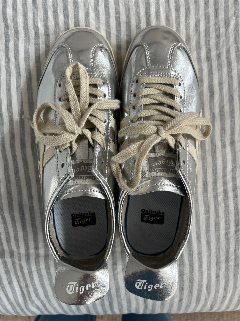 Onitsuka Tiger by Asics Metallic Silver Sneakers with Cream Laces